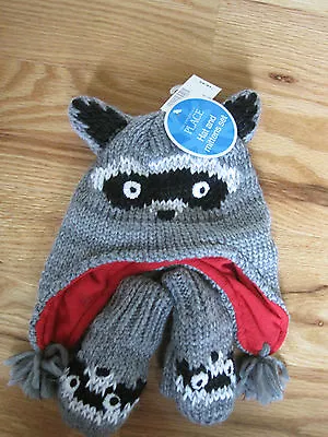 THE CHILDREN'S PLACE Raccoon Snow Hat/Beanie W Mitten Set SZ S NEW • $12.97