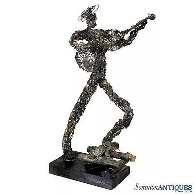 Vintage Large Brutalist Abstract Metal Wire Figural Man & Guitar Art Sculpture • $185