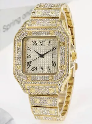 Unisex Hip Hop Bling Full Diamond Rhinestone Watch Steel Wrist Strap Watches • £11.99