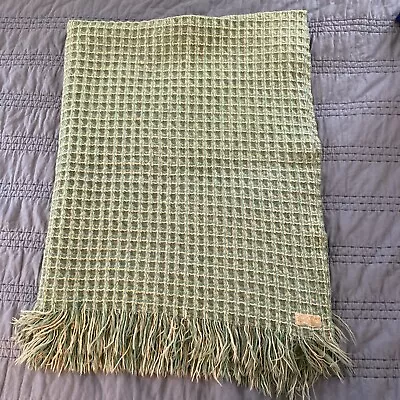 Vintage PENDLETON Virgin Wool Blanket Green USA 61  X 51  • $60