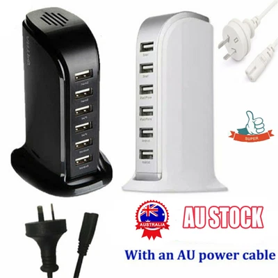 $18.54 • Buy 6 Port Charging Station USB Desktop Charger Rapid Tower Power Adapter Wall HUB Z