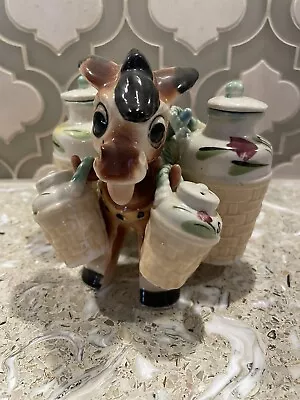 Vtg Hand Painted Ceramic 5-piece Donkey Condiment Set~salt*pepper*oil*vinegar • $12