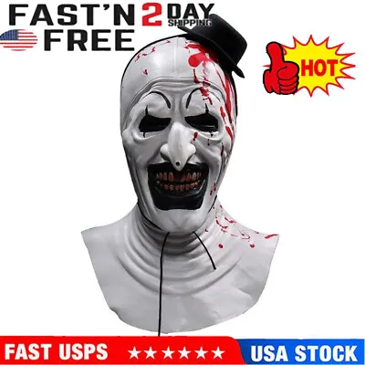 $18.99 • Buy Horror Art The Clown Mask Cosplay Bloody Demon Evil Joker Hat Helmet Halloween