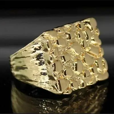 MENS Nugget Gold Plated Square Pinky Ring Hip Hop Jewelry Dad's Gift Size 7-11 • $1.83