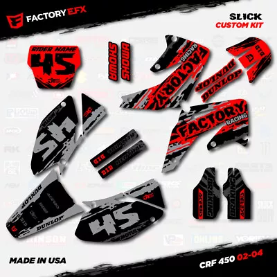 Gray & Red Slick Racing Graphics Kit Fits Honda CRF450R 02-04 Crf 450 Crf450 • $79.99