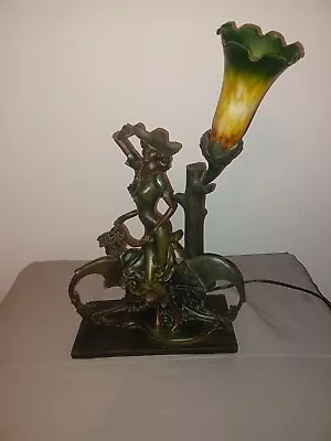 $975 • Buy  “Springtime Bicycle” Inspired Sculpture Art Glass Lamp Bronze Vinyage 19.5”H