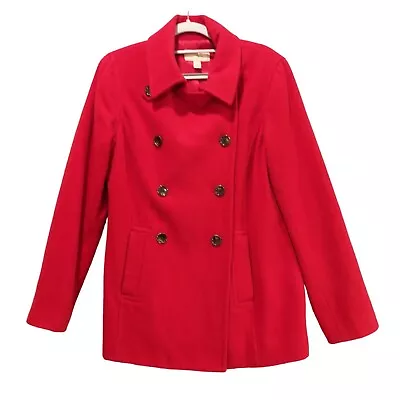 Merona Peacoat Womens M Red Wool Blend Double Breasted Classic Career Preppy • $20.98