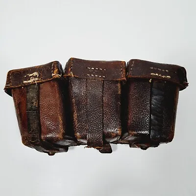 WWI WW1 German K98 Three Pocket Leather Ammo Pouch ~ Dated 1916 • $60