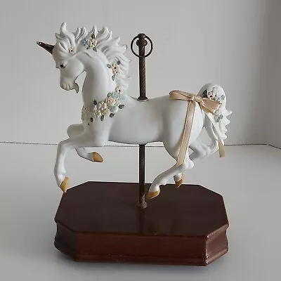 Impulse Giftware 1990 Unicorn Carousel Music Box Plays Carousel Waltz Vintage • $13.95