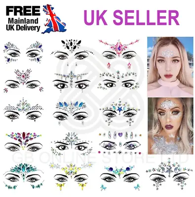 Face Gems Adhesive Glitter Jewel Tattoo Sticker Festival Rave Party Body Make Up • £3.39
