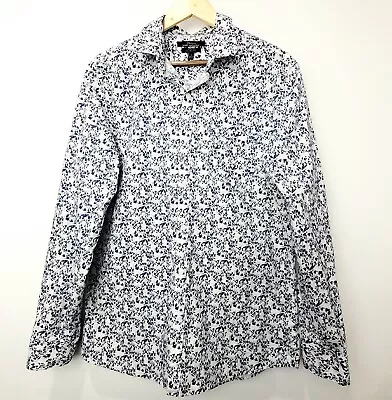 Marc Anthony Long Sleeve Shirt  Blue White Floral Pattern Large Stretch Slim Fit • $4.99