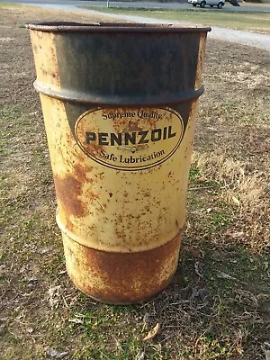 Vintage Pennzoil Motor Oil Grease Garage Trash Can Large 16 Gallon Drum 27x14 • $99.79