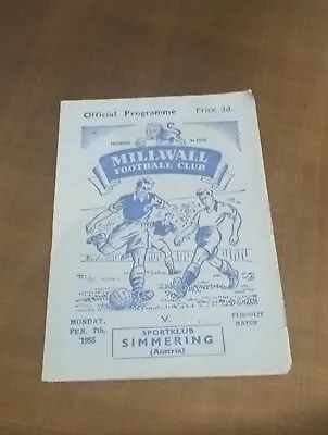 MILLWALL V SPORTKLUB SIMMERING | 1954/1955 | FRIENDLY | 7 FEB 1955 | UK FREEPOST • £4.99