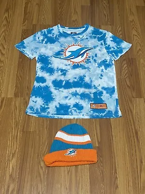 Miami Dolphins NFL New Era Beanie Winter Cap & Tie Dye Shirt Size M - Lot Of 2 • $12.95