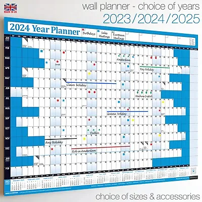 Wall Calendar ✔2024 ✔2025 ✔14 Month Chart Holiday Planner Staff Calender BLUE • £24.99
