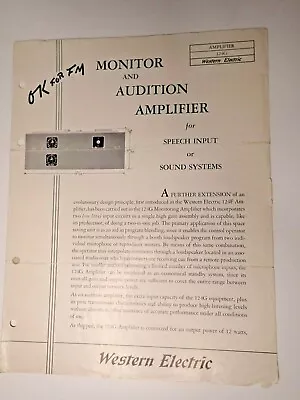 Orig. Western Electric 124G Monitor & Audition Amplifier Brochure ! • $149