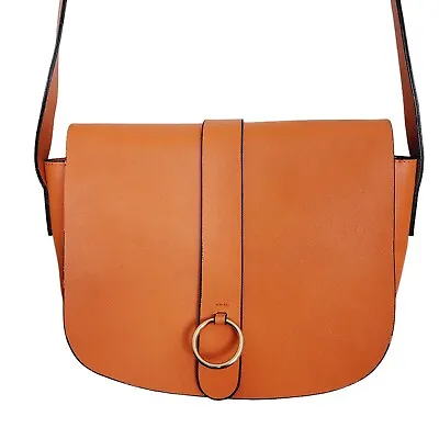 VITTORIA NAPOLI  ITALY Saffiano Hard Leather Crossbody Bag Purse Orange Gold • $74.99