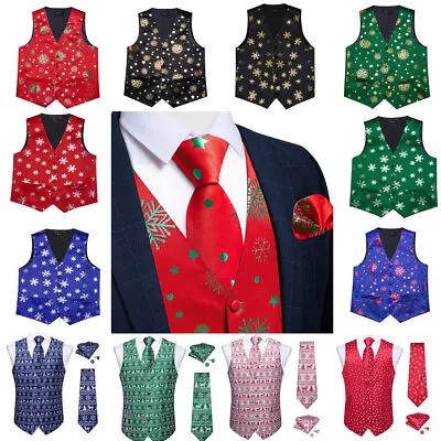 Merry Christmas UK Mens Christmas Wedding Waistcoat Red Black Suit Vest Slim Tux • $19.99