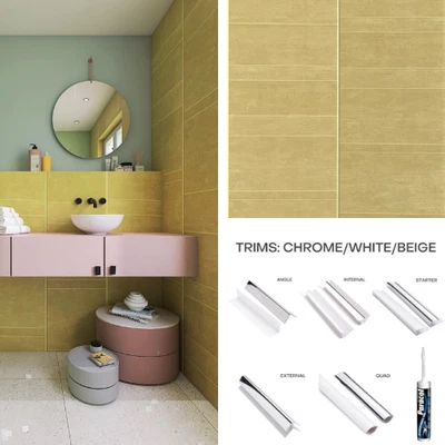 £4.12 • Buy 400mm Tile Effect Wall Panel Bathroom Kitchen Cladding & White / Chrome Trims