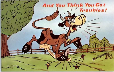 10 Q And You Think You Got Troubles? Comic 50's Art VTG Postcard Brown Cow Udder • £10.69