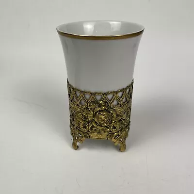 Vintage Matson Gold Tone Pweter Footed Holder With Porcelain Cup • $39.99