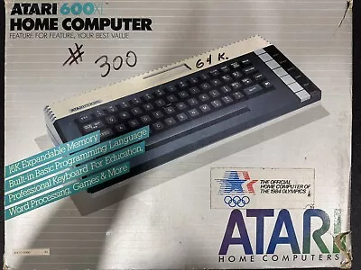 Atari 600 XL Vintage Home Computer - IN BOX W/ Manuals Cables. Clean Console! • $175