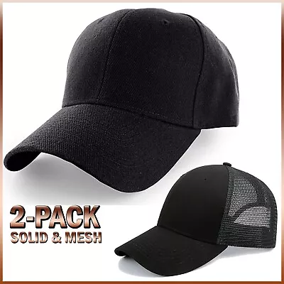 2 Pack Baseball Cap Ball Dad Hat Adjustable Plain Solid Washed Mesh Men Women • $9.99