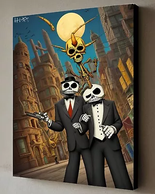 Mexican Calavera Art Painting W/COA - Framed Canvas 40X30cm Signed Hitt • $250