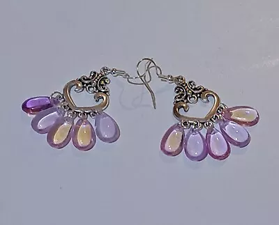 Trendy Pinkish Chandelier Dangle Tear Drop 925 Silver Hook Womens' Gift Earring • £4.99