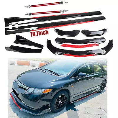 For Honda Civic Sedan Front Bumper Lip Splitter Spoiler + Strut Rods Body Kit • $99.99