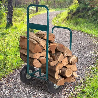 CARSTY Steel Firewood Log Cart Carrier Wood Rack Dolly Storage Mover Holder • $53.99