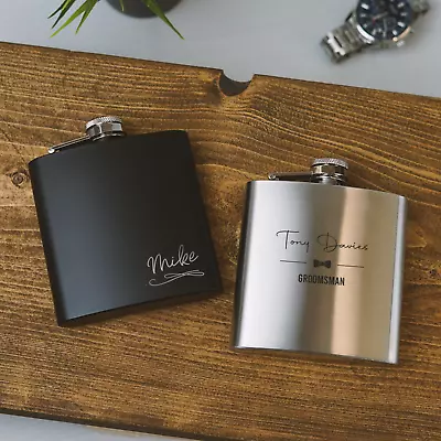 £8.99 • Buy Personalised Engraved Hip Flask Custom 6oz Hipflask Wedding Gift Idea, Dad Gift