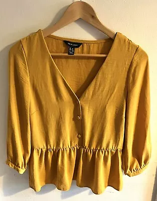 New Look Size 10 Mustard Peplum Blouse Top • £5.99