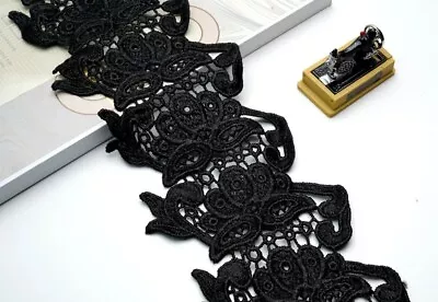 1 M Black Edging Guipure Lace Trim Double Side For Sewing Embellishment Decore • £3.99