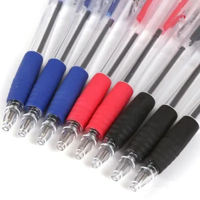 8 QUALITY RETRACTABLE BALLPOINT PENS Black Blue Red Writing Office NON SLIP GRIP • £5.11