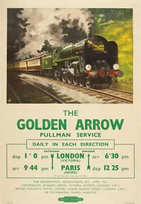 Vintage Railway Poster Pullman Golden Arrow Steam Train London Paris Print A3 A4 • £5.99