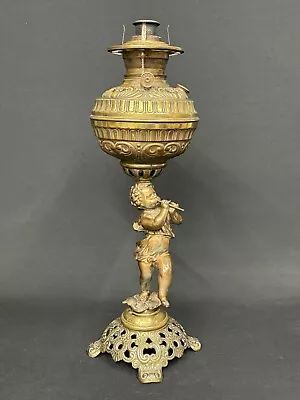 Antique P&A Cherub Putti W Flute Figural Lamp GWTW Banquet Center Draft Oil Lamp • $85