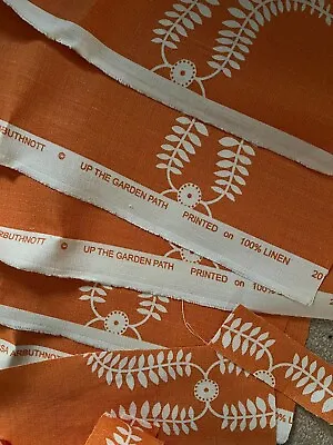 Vanessa Arbuthnott Up The Garden Path 100% Linen Pumpkin Orange Fabric Remnants • £15