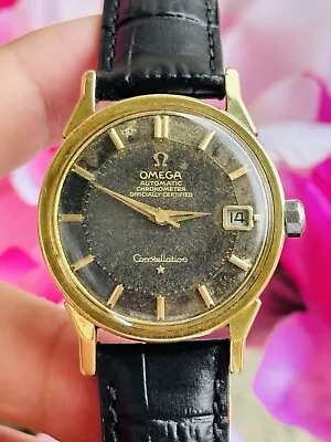 Omega Constellation Vintage Black Tropical Pie Pan Dial Gold Top Mens Watch!!! • $1800