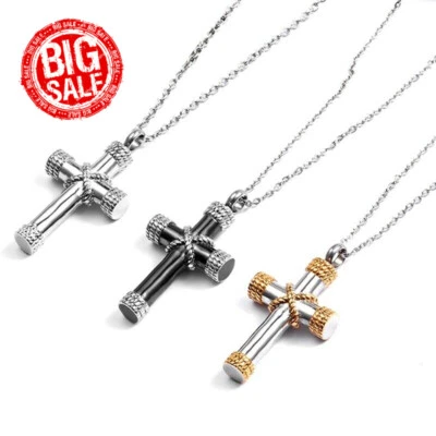 £3.88 • Buy Cross Stainless Cremation Urn Pendant Necklace Ashes Keepsake Ashes Stash`.UK.