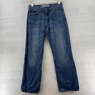 Bullhead Men 29X29.5 Actual Blue Denim Jeans Straight Mid Rise Med Wash Whiskers • $13.97