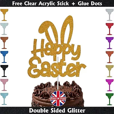 Happy Easter Gold Silver Red Glitter Cake Topper New Party Cake Easter Decor • £2.89