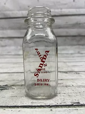 VTG Sanida Dairy Erie PA Half Pint Double Sided Square Milk Bottle Pennsylvania • $15