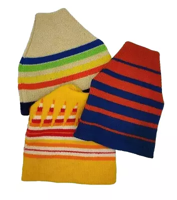 3 Vintage 100% Wool Beanie Winter Stocking Hat Lot Striped Wigwam Smiley • $45