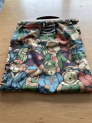 Vintage Teddy Sewing Knitting Crochet Craft Bag Wooden Handles • £8.99