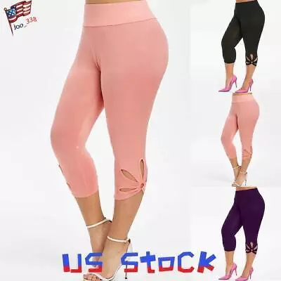 Womens Stretch Capri 3/4 Cropped Pants Ladies Skinny Leggings Trousers Plus Size • $19.59
