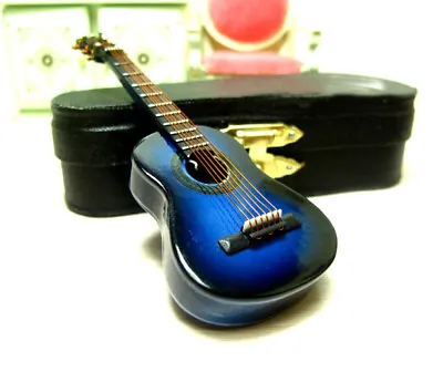 1:12 Scale Mini Acoustic Guitar Miniature Musical Instrument Dollhouse Case Blue • $10.22