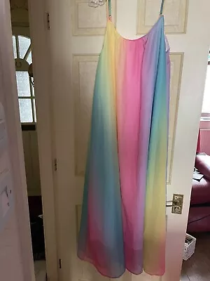 Rainbow Colorful Multi Color Bright  Chiffon Cami Maxi Dress Size M 12/14 • £10