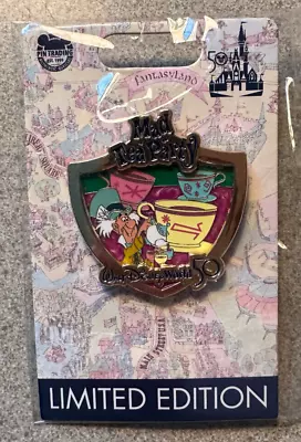 Disney Pin Mad Hatter Walt World 50th Anniversary Attraction Crest Tea Party Wdw • $26.09