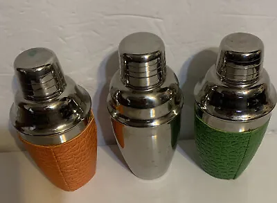 Lot Of 3 Mini Cocktail Shakers Two Covered In Faux Leather Green Orange • $15